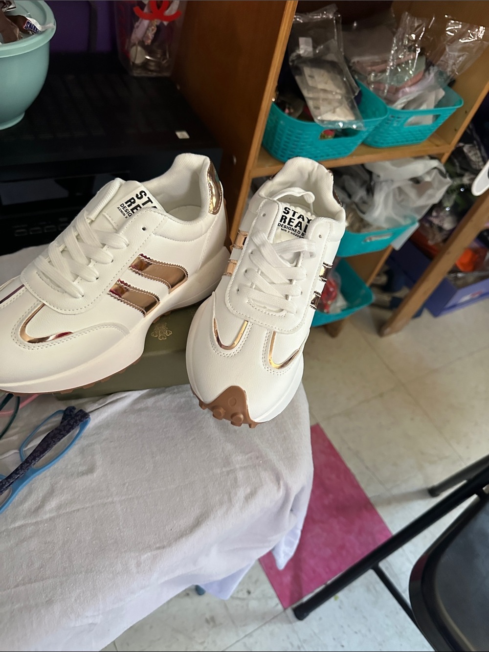 White & Rose Gold Women's Casual Sneakers -